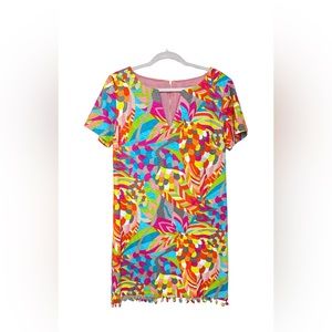 $275! Trina Turk Dress Womens 8 Multicolor Geometric Tassel Hem Size 10
